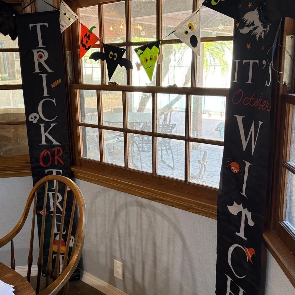 Halloween Decorations Bundle:‎ 2 Banners Witch Pennant Garland, 2 Bats Decor
